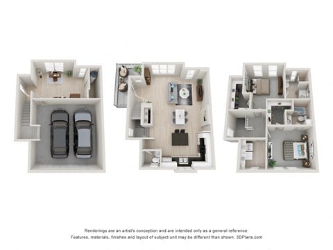Floor plan for 2 beds, 2.5 baths, 1644 sqft